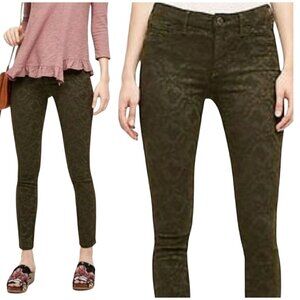 Pilcro & The Letterpress Serif Pants 32 Olive Jacquard Textured Floral coquette